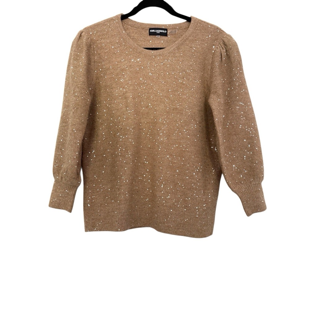 Karl Lagerfeld Women's Speckled Dolman Sleeve Sweater Tan‎ Gold Size Small